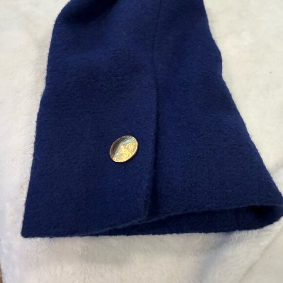 Talbots Royal Blue wool blend pea coat gold button up V neck lined pockets SZ 18 - Picture 4 of 13